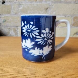 Ceramic Cobalt Blue Incised Floral Coffee Mug 8oz